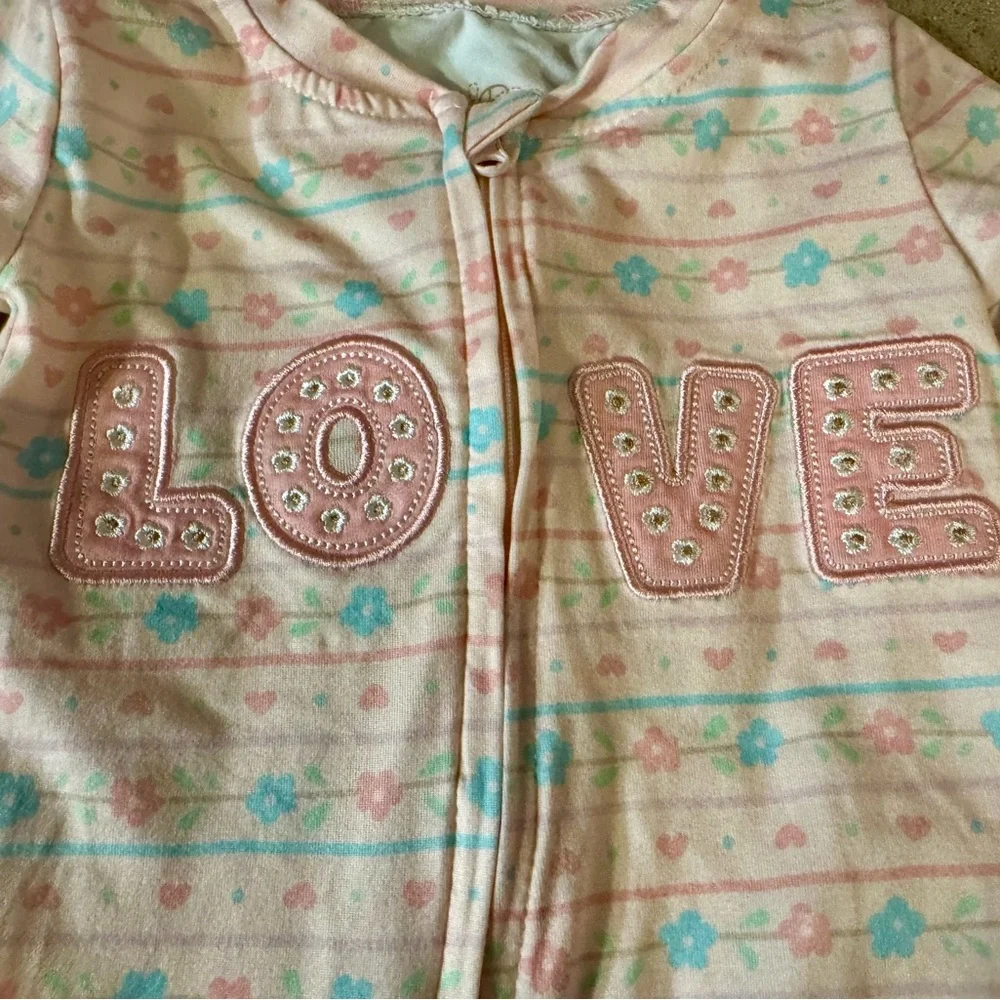 Baybe Bee - Pink Striped  Love Kids One Piece, Size 12M